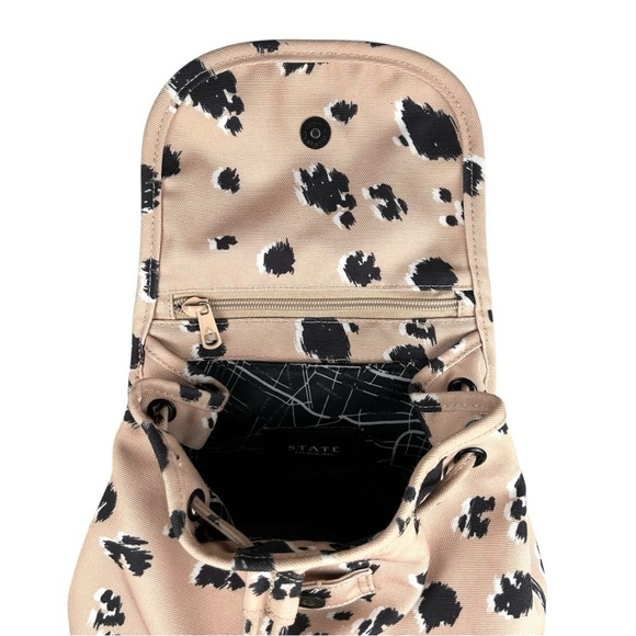 STATE Pink and Black Leopard Print Canvas Drawstring Backpack - Picture 2 of 7
